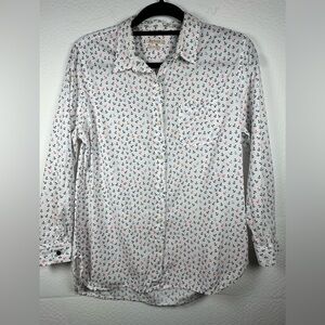 White Anchor Print Button-Up Shirt